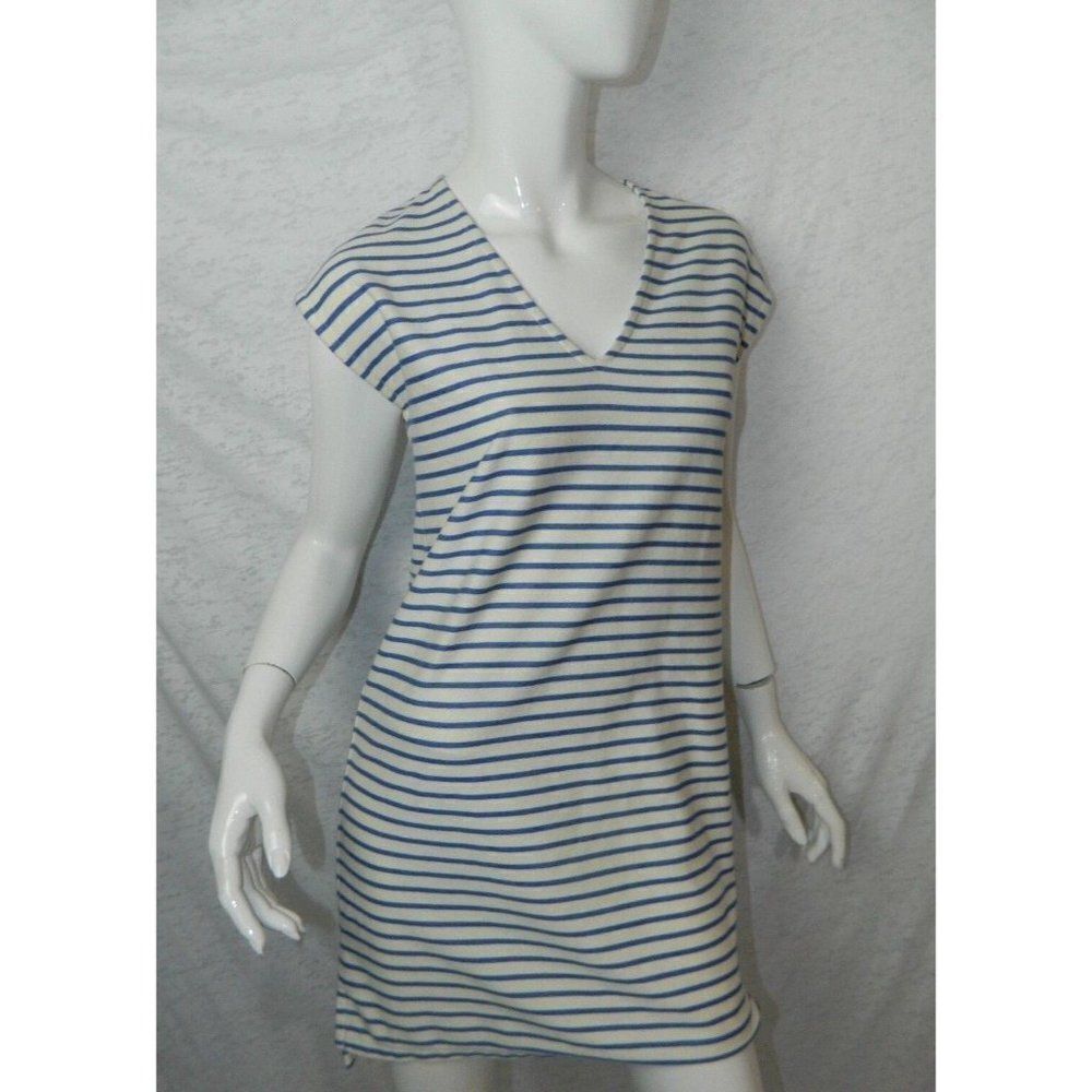 Madewell Dress Blue White Striped V-Neck Shift Dress Cap Sleeve Size XXS